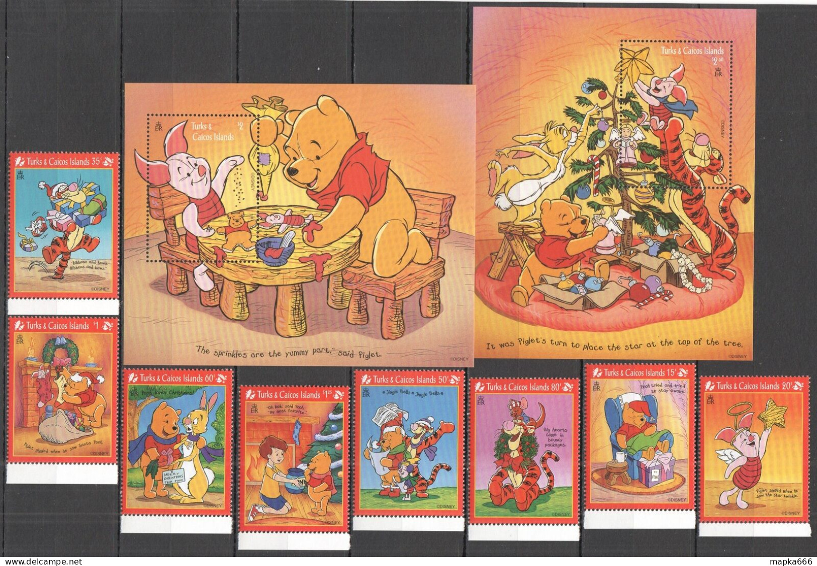 B0994 Turks & Caicos Cartoons Walt Disney Winnie Pooh & Friends !!! 2Bl+1Set Mnh - Disney