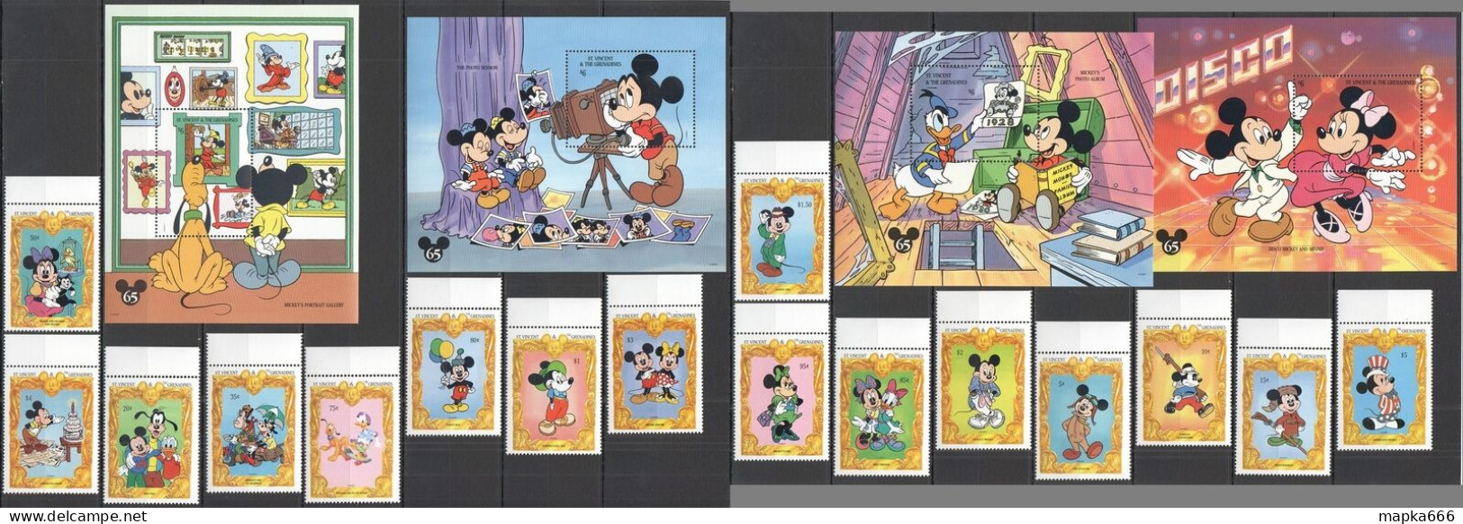 B1023 St. Vincent Cartoons Walt Disney 65 Mickey Mouse History !!! 4Bl+2Set Mnh - Disney