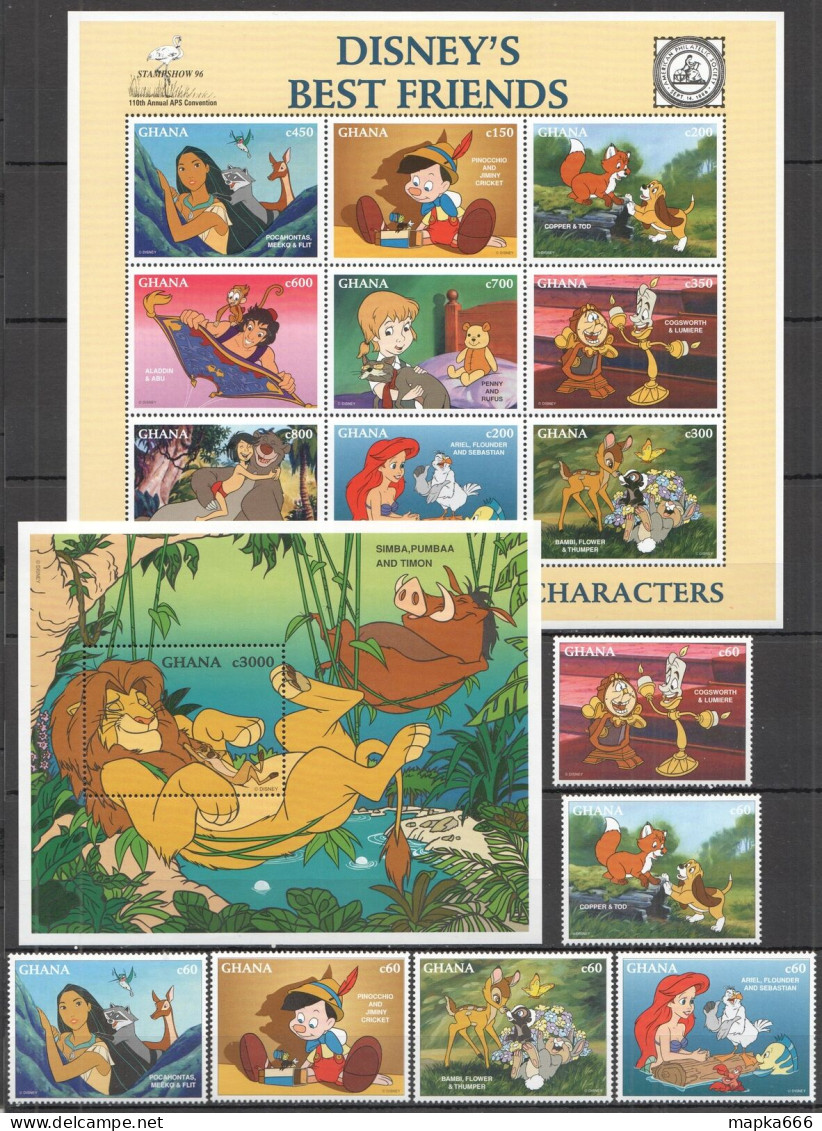 B1031 1996 Ghana Walt Disney'S Best Friends King Lion Aladdin 1Sh+1Bl+1Set Mnh - Disney