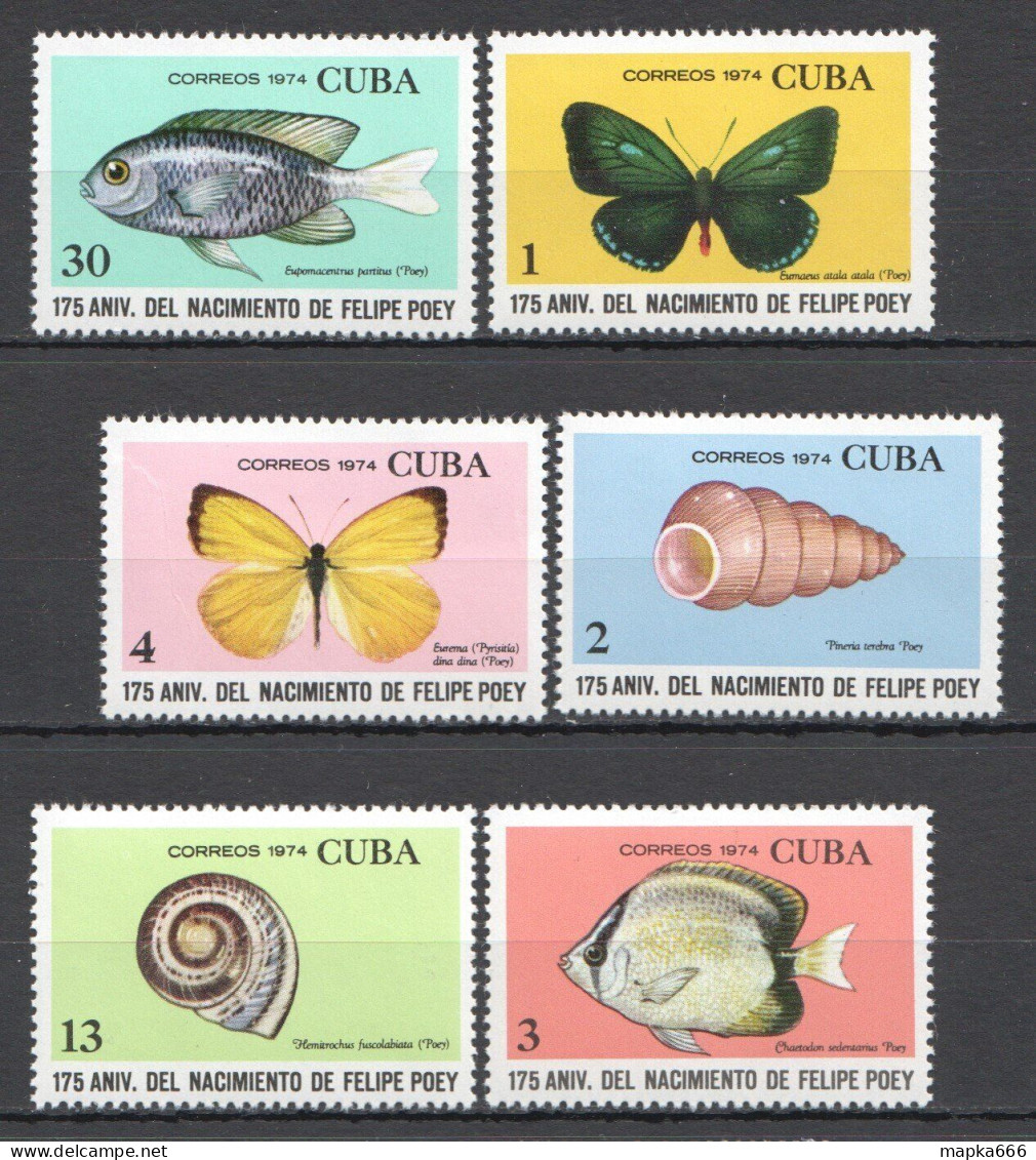 B1034 1974 Fauna Fish & Marine Life Seashells Butterflies Felipe Poey 1Set Mnh - Papillons