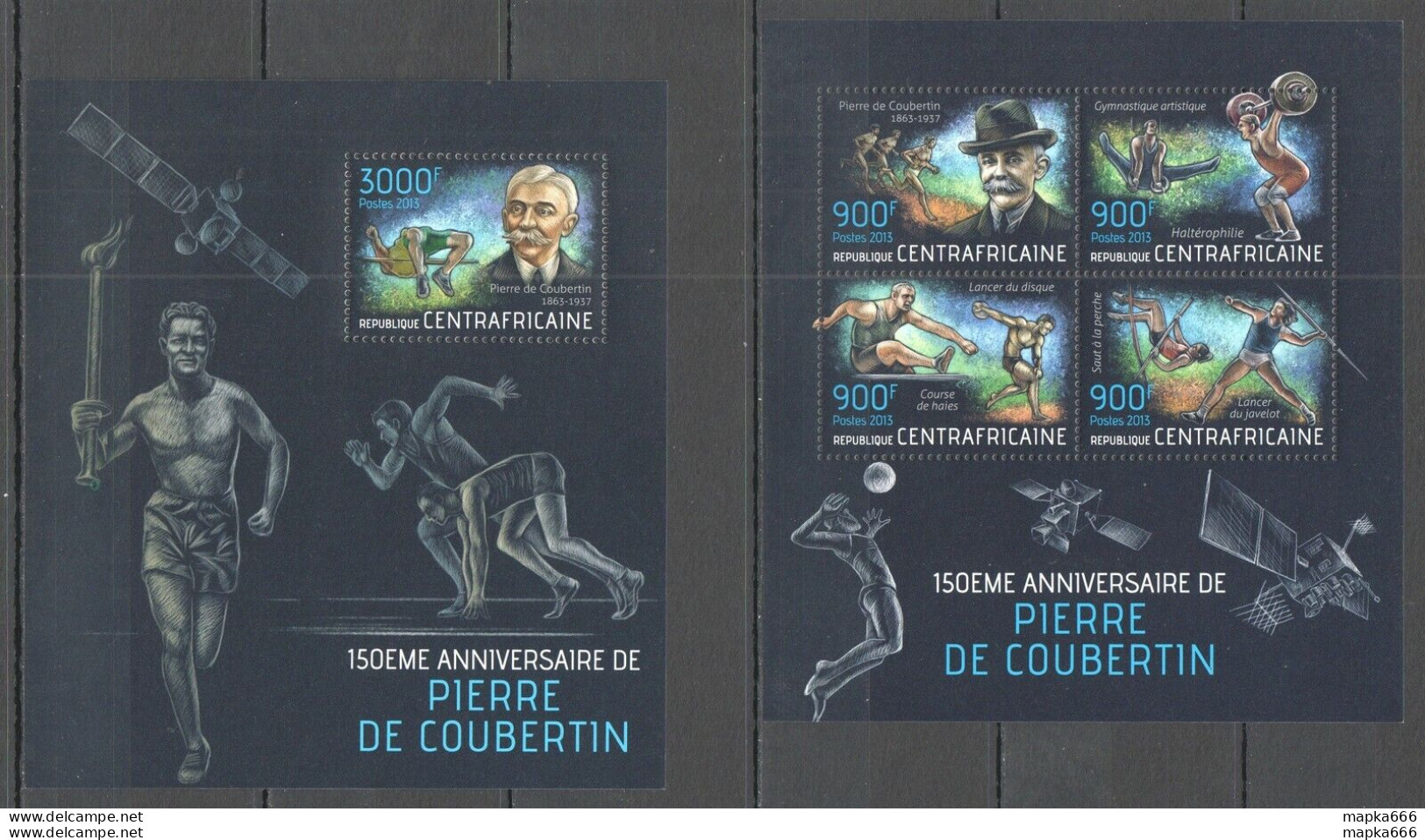 Ca620 2013 Central Africa Sport 150Th Anniversary Pierre De Coubertin Kb+Bl Mnh - Other & Unclassified