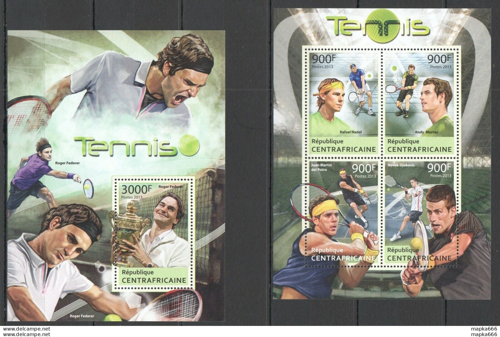 Ca647 2013 Central Africa Sport Tennis Champions Federer Djokovic Kb+Bl Mnh - Tennis