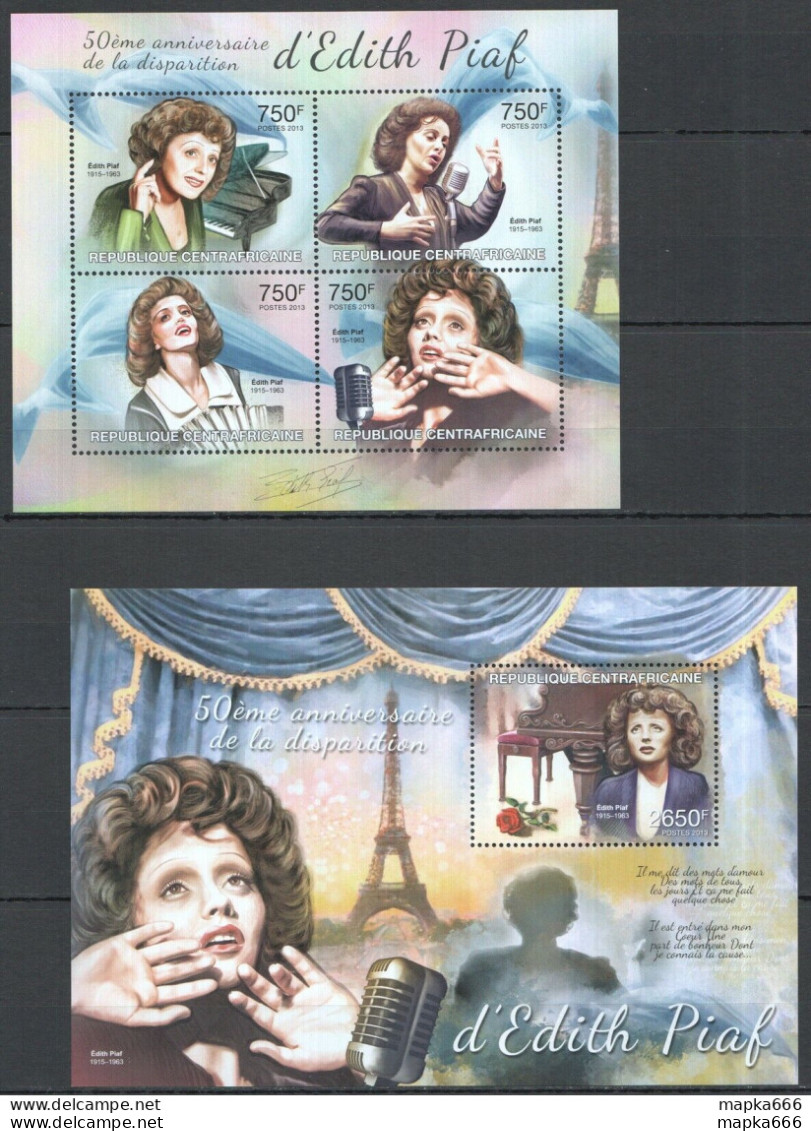 Ca687 2013 Central Africa Music World Famous Singer Edith Piaf Kb+Bl Mnh - Música