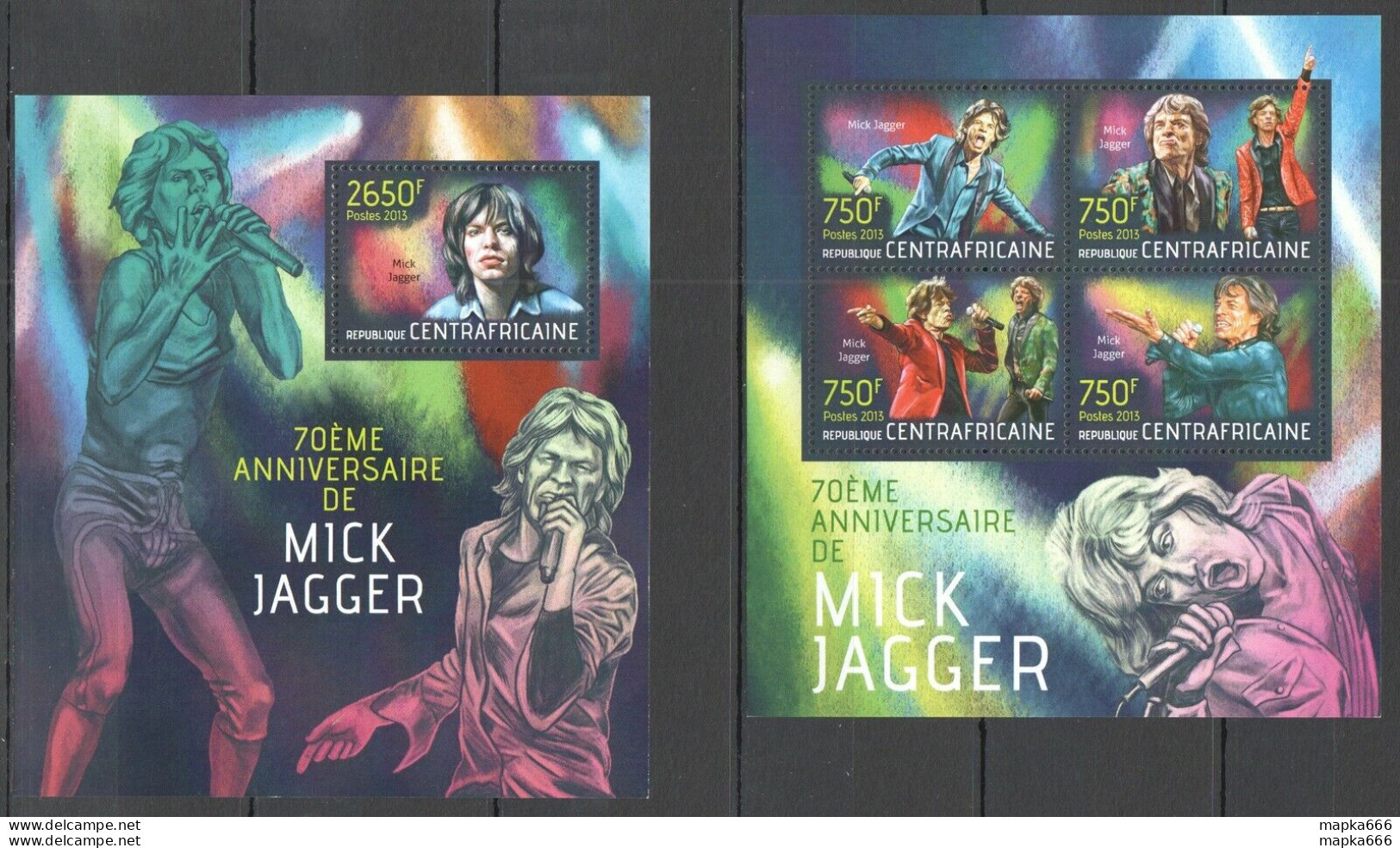 Ca714 2013 Central Africa Music 70Th Anniversary Mick Jagger Kb+Bl Mnh - Musique
