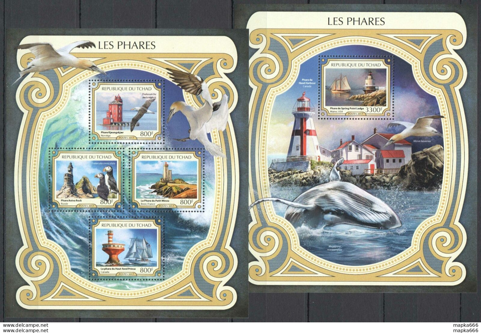 Fd1451 2017 Chad Lighthouses Marine Life Ships Birds #2966-69+Bl693 Mnh - Marine Life