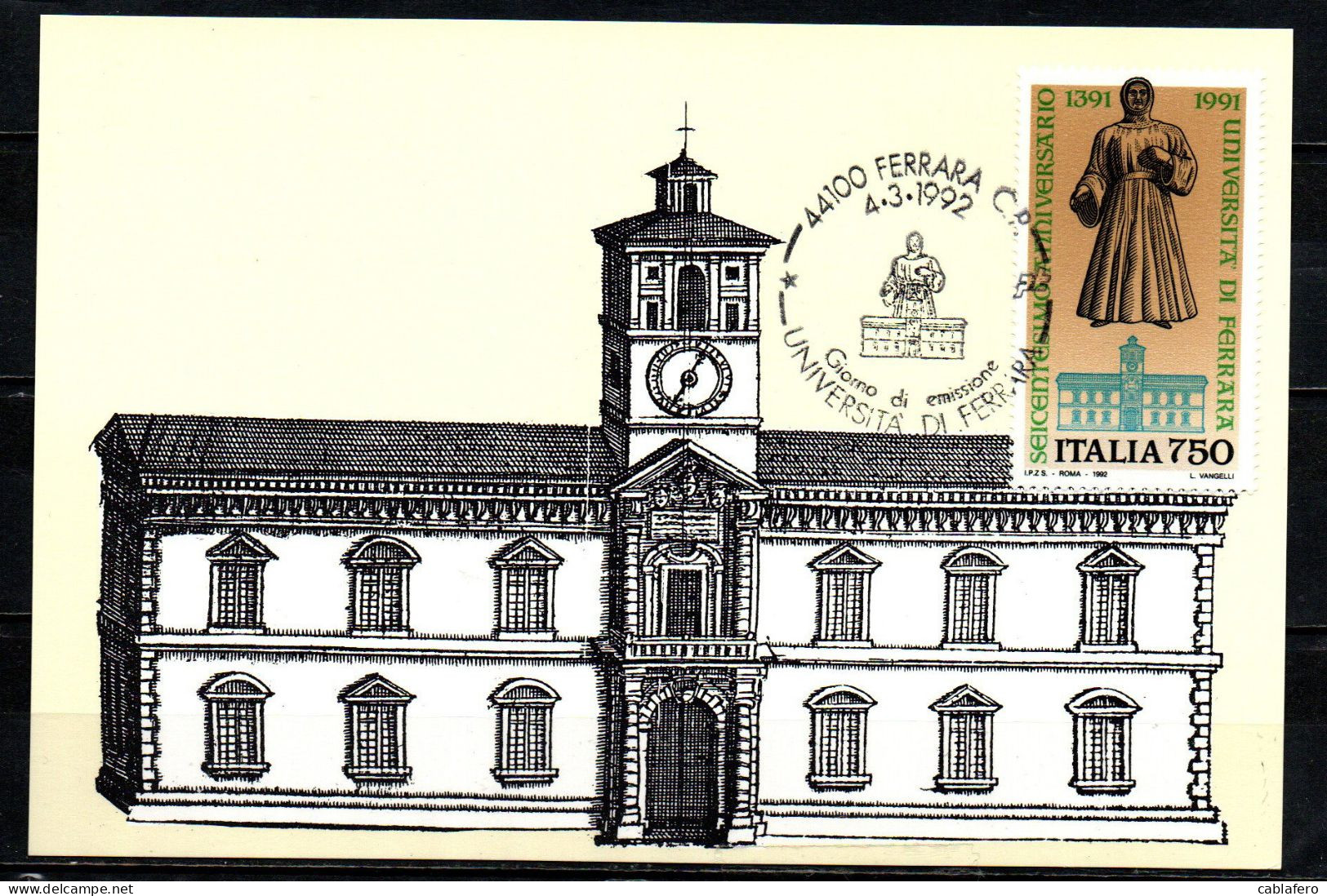 ITALIA - 1992 - LE SCUOLE D'ITALIA: UNIVERSITA' DI FERRARA - Maximum Cards