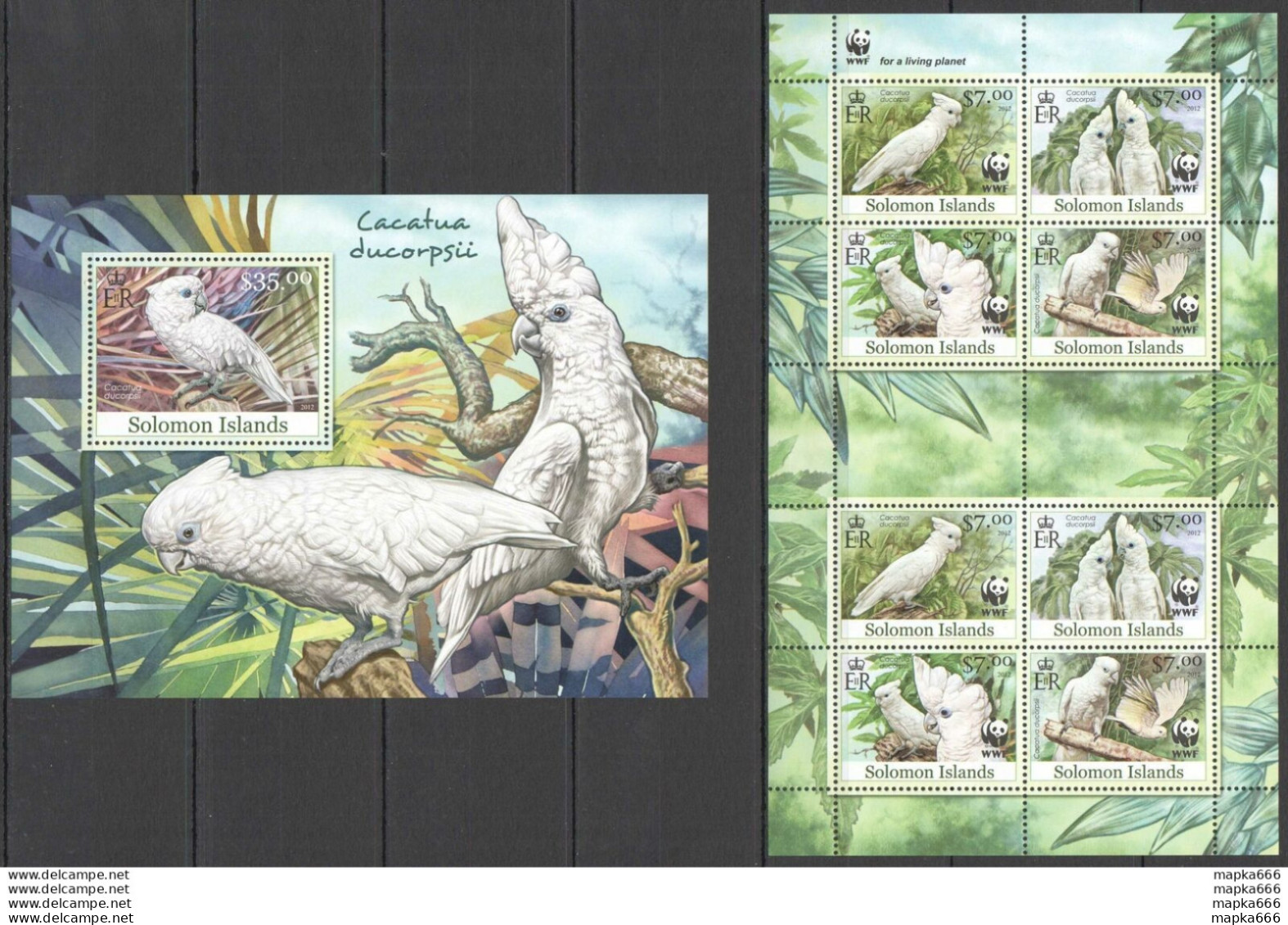 Ls110 2012 Solomon Islands Birds Wwf White Cockatoo #1676-1679 Kb+Bl129 Mnh - Neufs