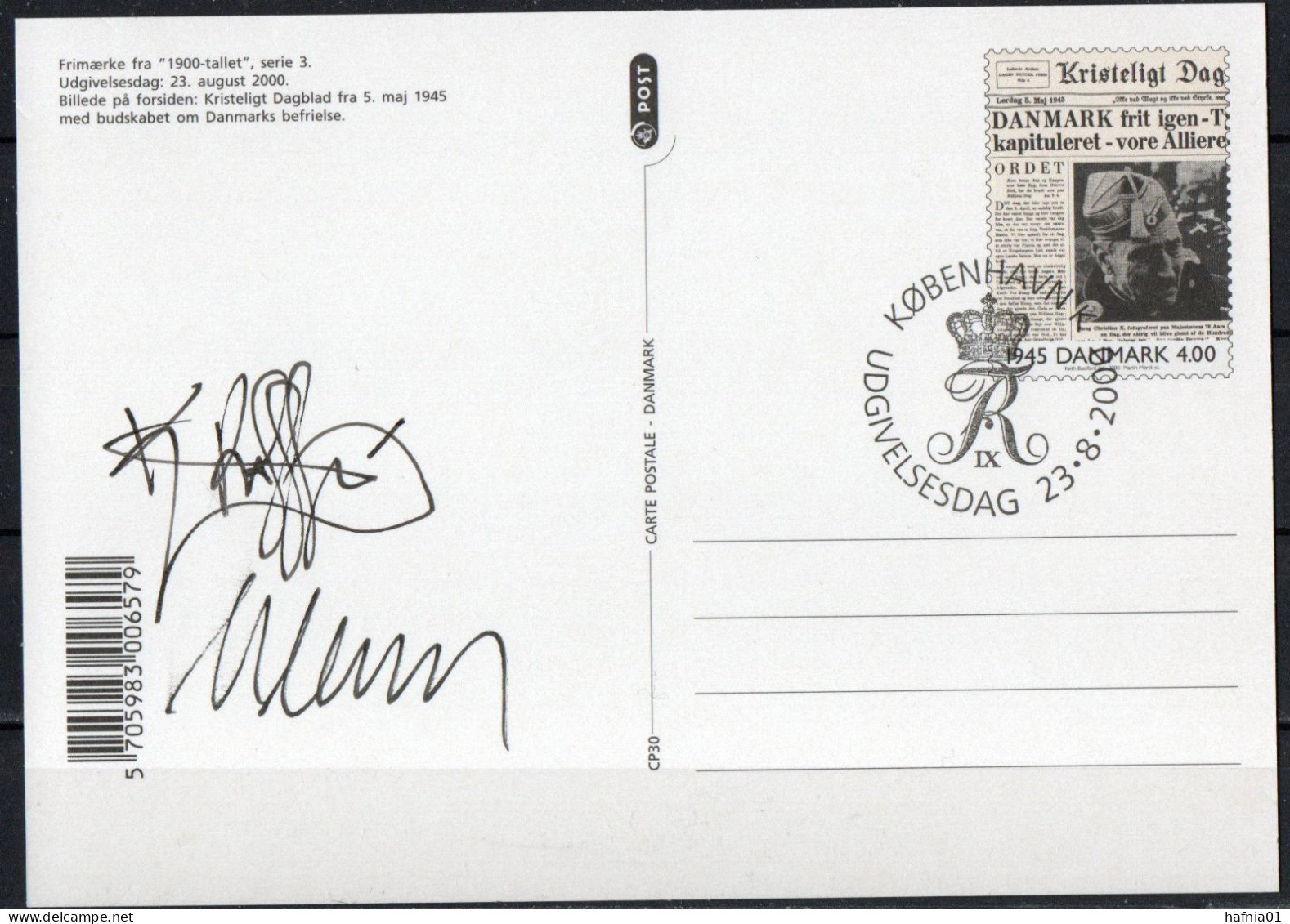 Martin Mörck. Denmark 2000. Events Of The 20th Century. Michel 1256 Prestamped Card USED Signed. - Altri & Non Classificati