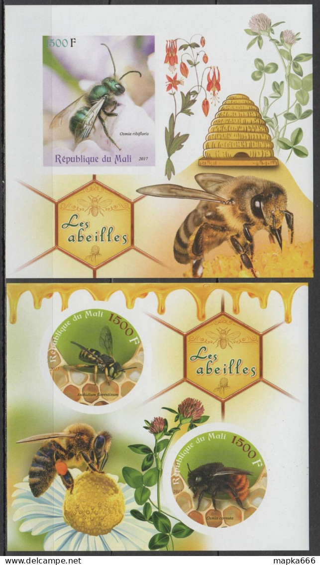 Oz0093 Imperf 2017 Honey Bees Insects Flowers Fauna 1Kb+1Bl Mnh - Honingbijen