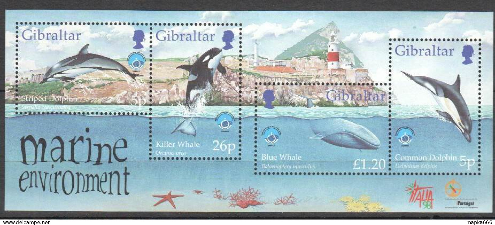 Oz0106 1998 Gibraltar Marine Enviroment Year Of The Ocean Bl34 Mnh - Marine Life