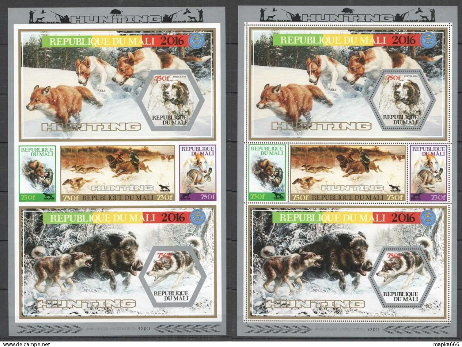 Oz0180 Imperf,Perf 2016 Wild Animals Hunting !!! Limited Edition !!! 2Sh Mnh - Sonstige & Ohne Zuordnung