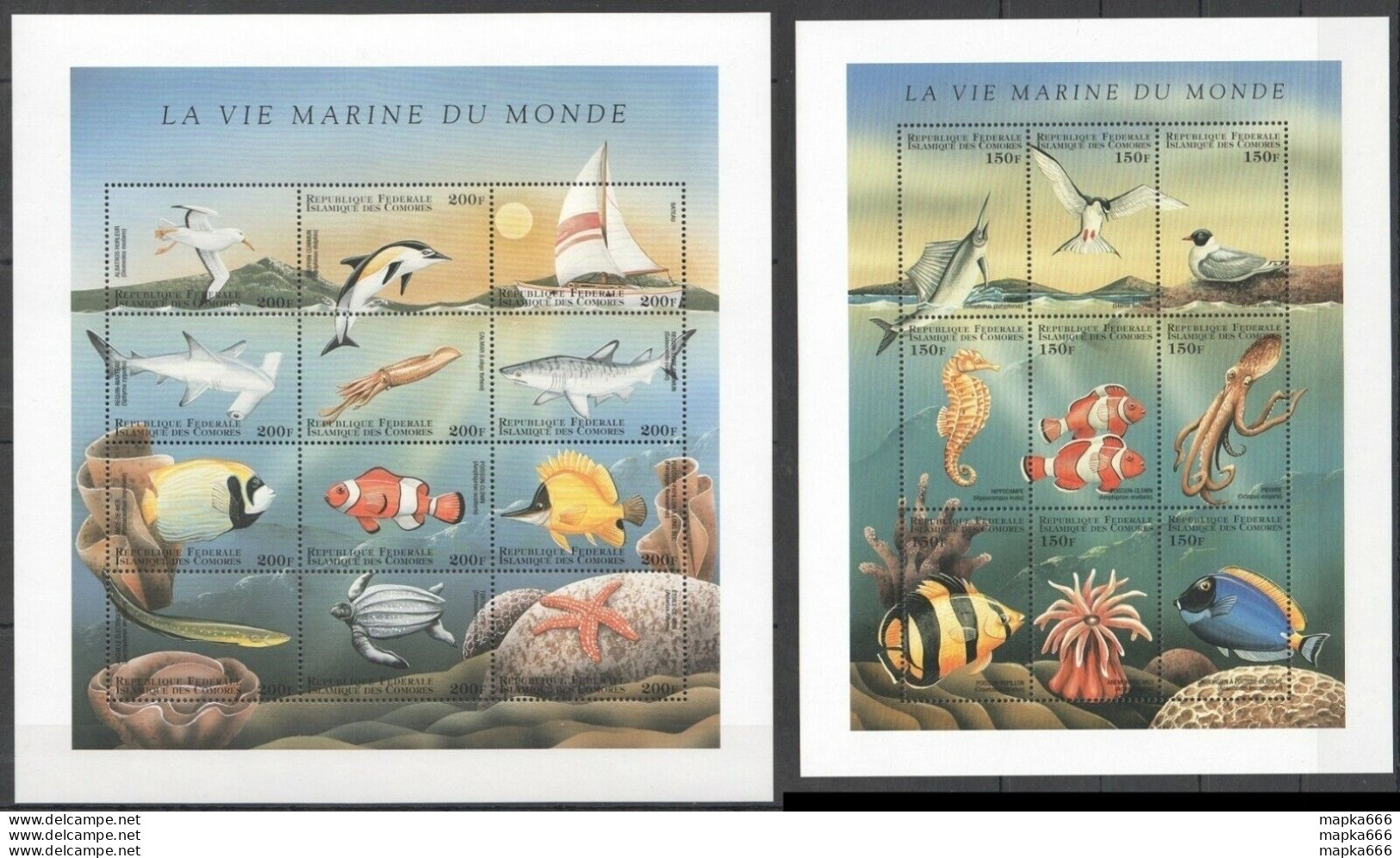 Pk062 Comoros Fish & Marine Life La Vie Marine Du Monde 2Sh Mnh Stamps - Marine Life