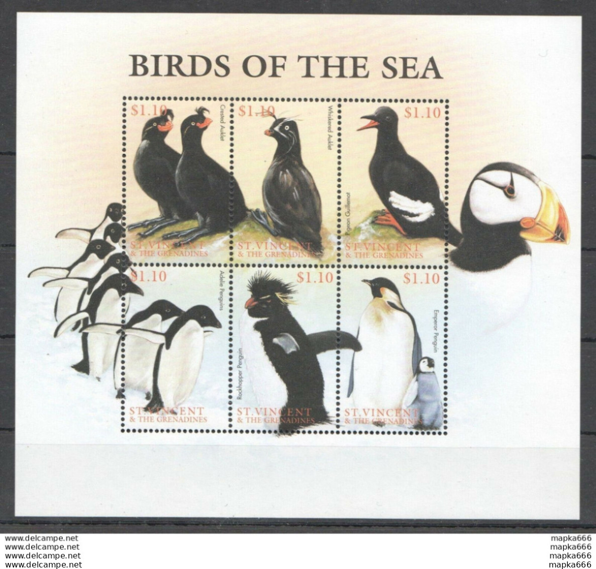 Pk153 St.Vincent Fauna Birds Of The Sea Penguins 1Kb Mnh Stamps - Sonstige & Ohne Zuordnung