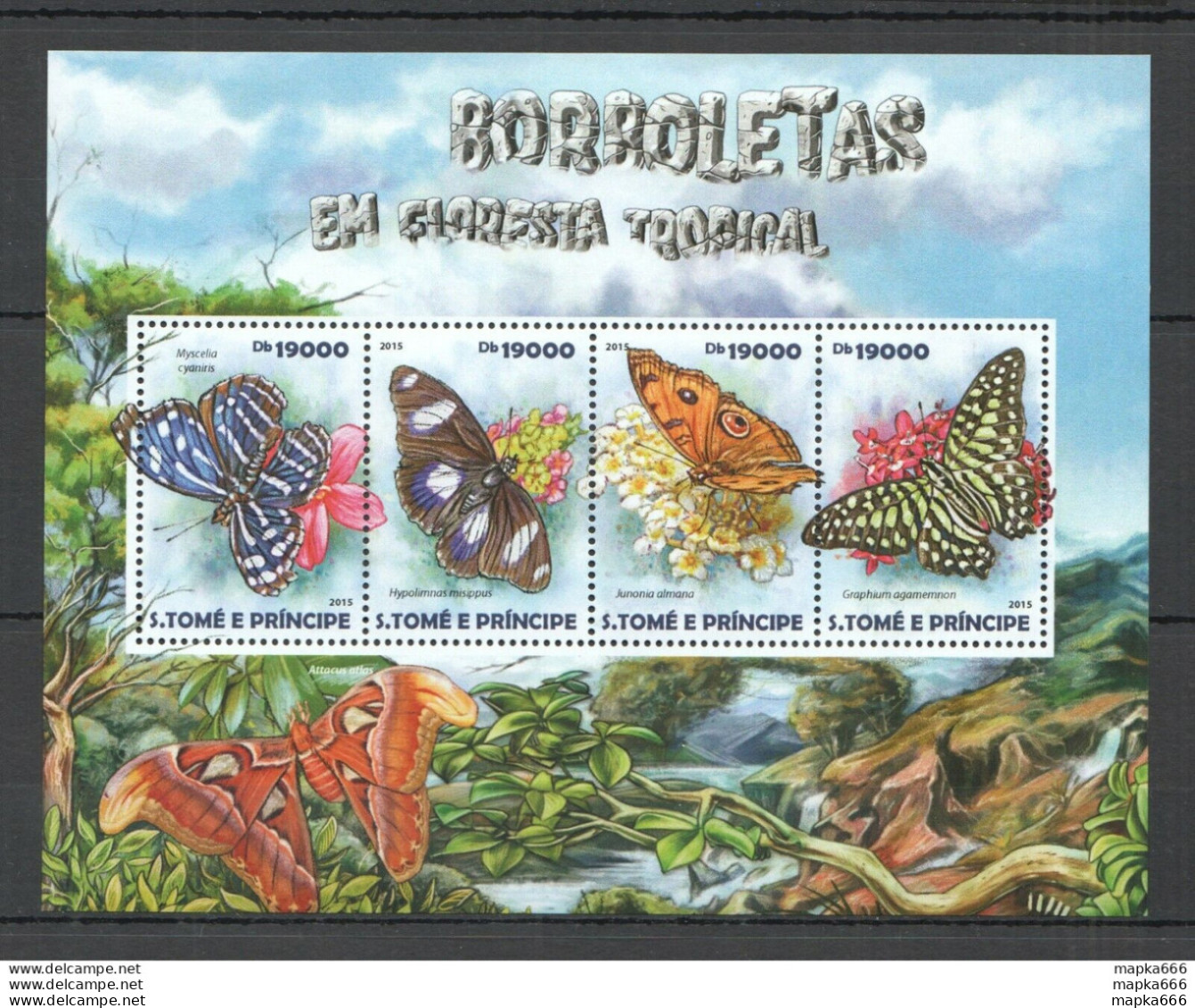 St2914 2015 S. Tome & Principe Butterflies Tropical Flora Fauna Kb Mnh - Papillons