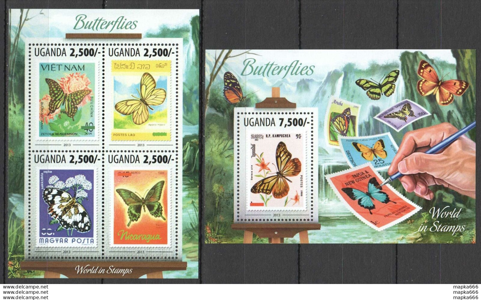 Ug041 2013 Uganda Butterflies Fauna World In Stamps #3127-0+Bl438 Mnh - Butterflies