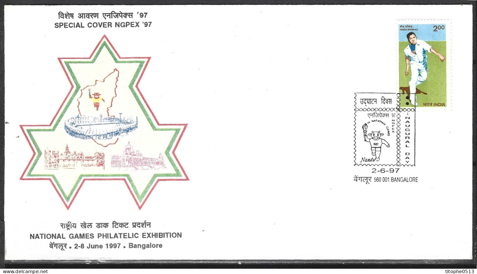 INDE. Enveloppe Commémorative De 1997. Vache Comme Mascotte Des National Games Philatelic Exhibition/Inaugural Day. - Cows