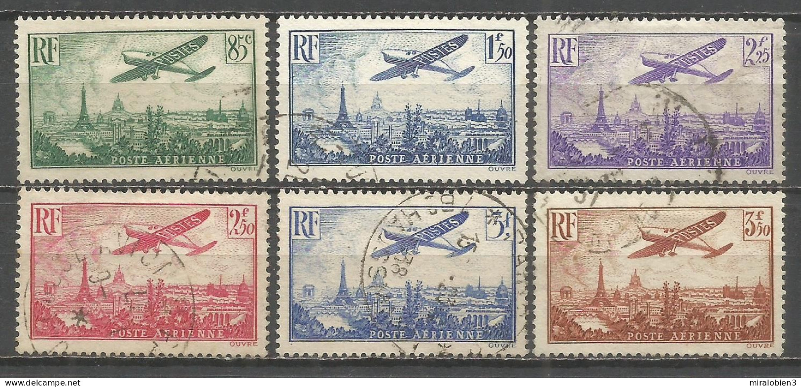 FRANCIA CORREO AEREO YVERT NUM. 8/13 SERIE COMPLETA USADA - 1927-1959 Oblitérés