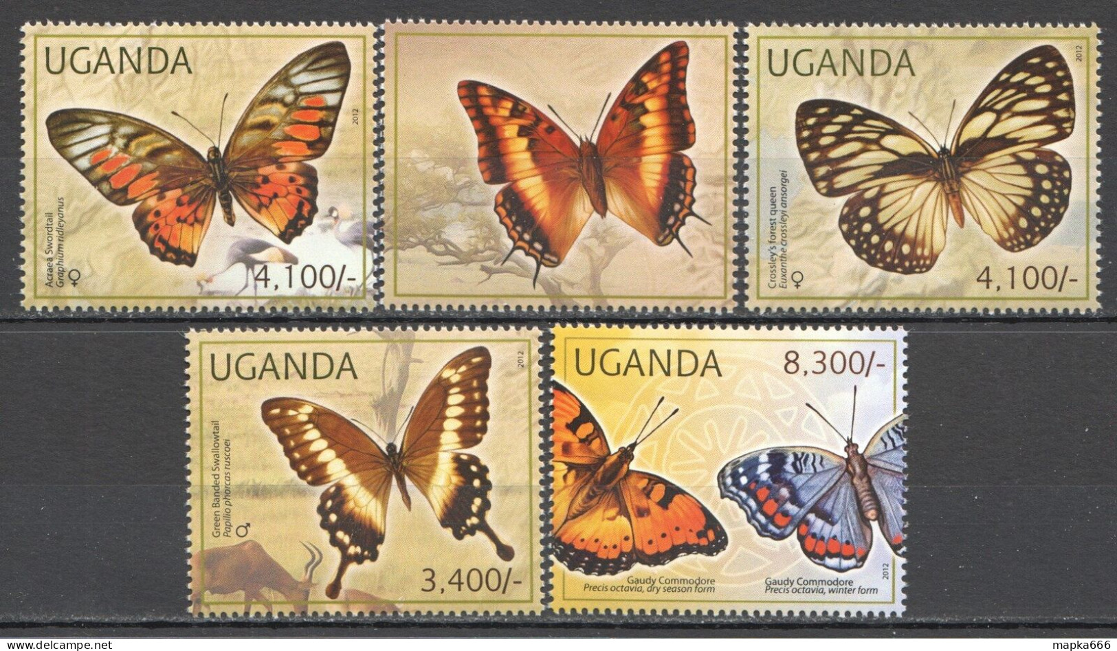 Wb263 2012 Uganda Butterflies Fauna #2770-74 Set Mnh - Vlinders