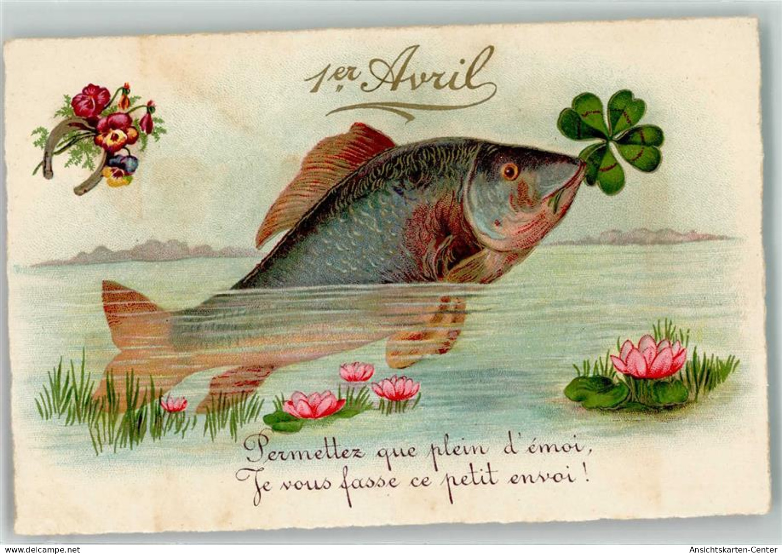 10642201 - Fisch Hufeisen Seerose Kleeblatt AK - 1er Avril - Poisson D'avril