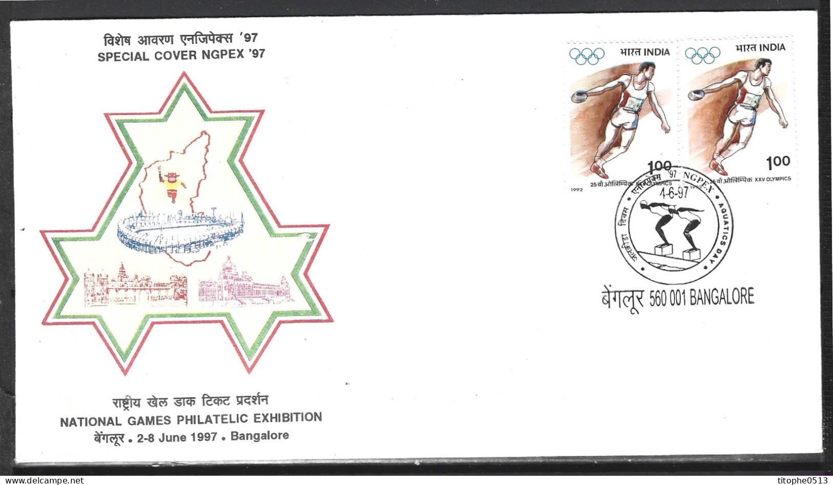 INDE. Enveloppe Commémorative De 1997. National Games Philatelic Exhibition/Natation. - Zwemmen