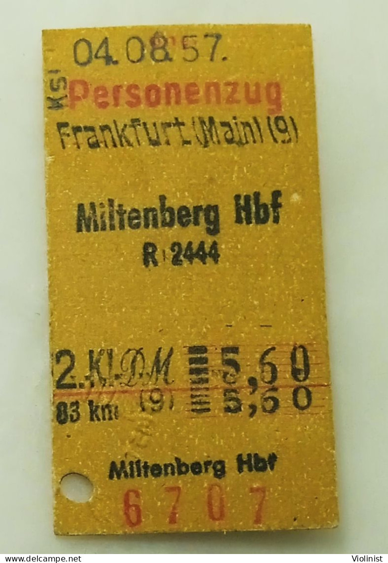 Germany-Train Ticket-Personentug Frankfurt(Main)-Miltenberg Hbf-1957. - Europa