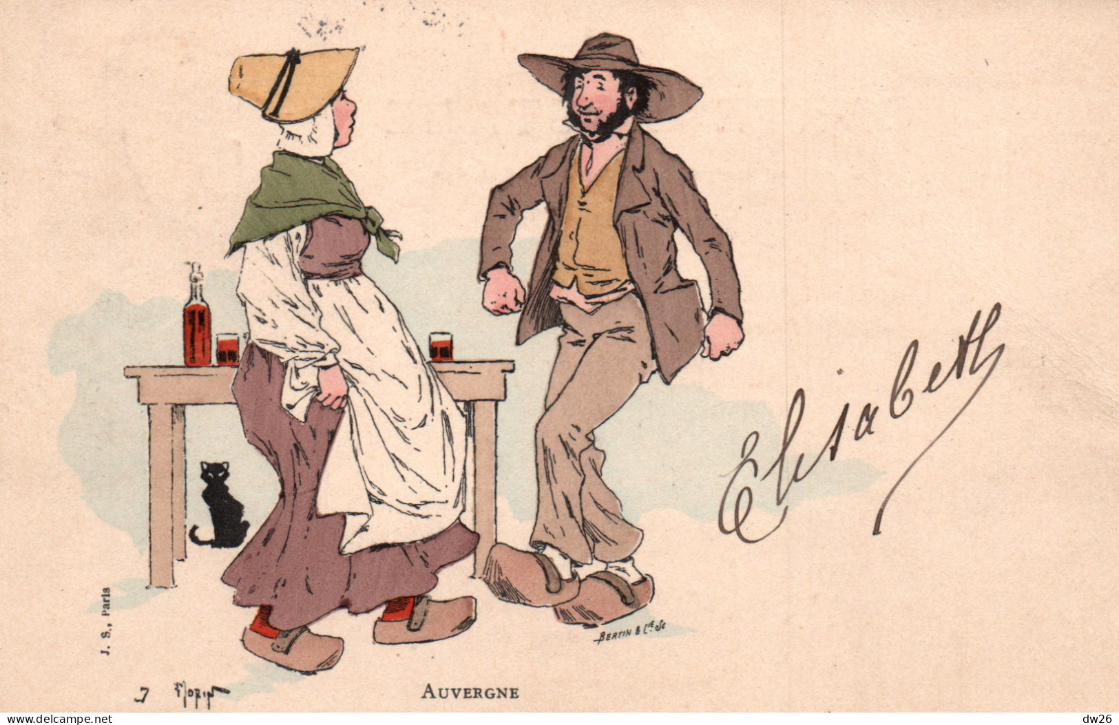 Illustration J. Morin - L'Auvergne: Couple Dansant La Bourrée En Sabots - Carte Dos Simple - Morin, J.