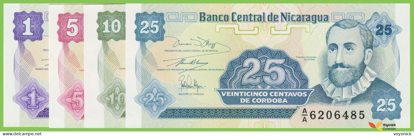 Voyo NICARAGUA 1-25 Centavos ND/1991 P167-170a(1) B461a-464a A/A UNC SET - Nicaragua