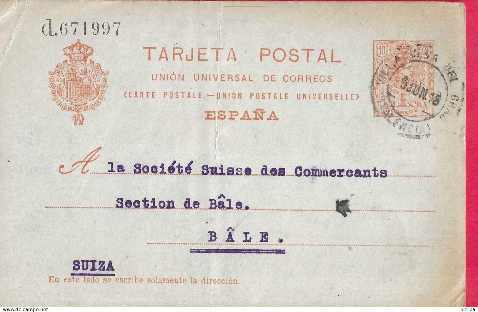 SPAGNA -INTERO CARTOLINA POSTALE ALFONSO 10 C. (MICHEL P49) DA "VILLA NUEVA DEL GRAO*9.JUN.18* - 1850-1931