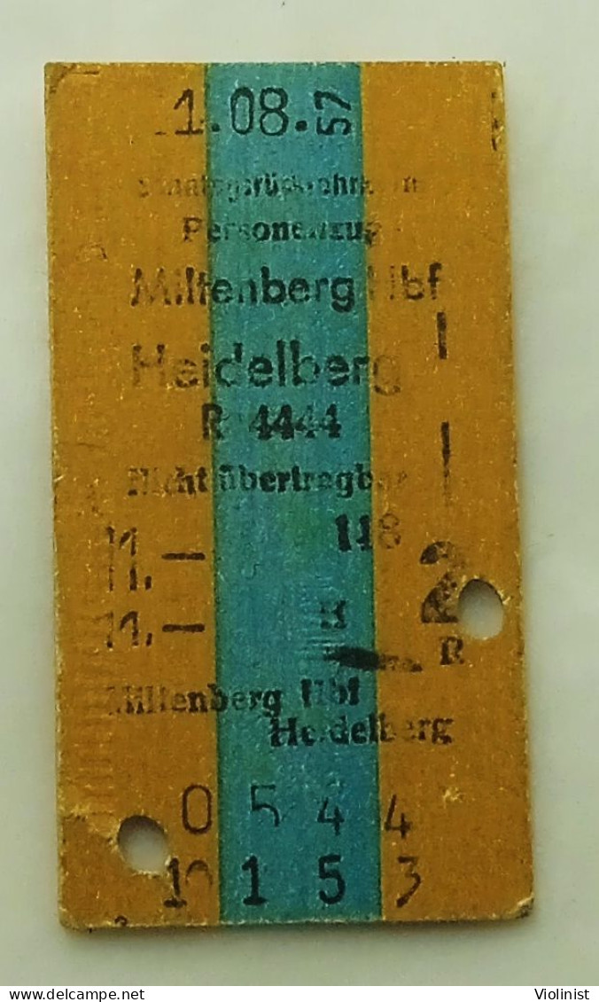 Germany-Train Ticket-Personentug Miltenberg Hbf-Heidelberg1957. - Europe