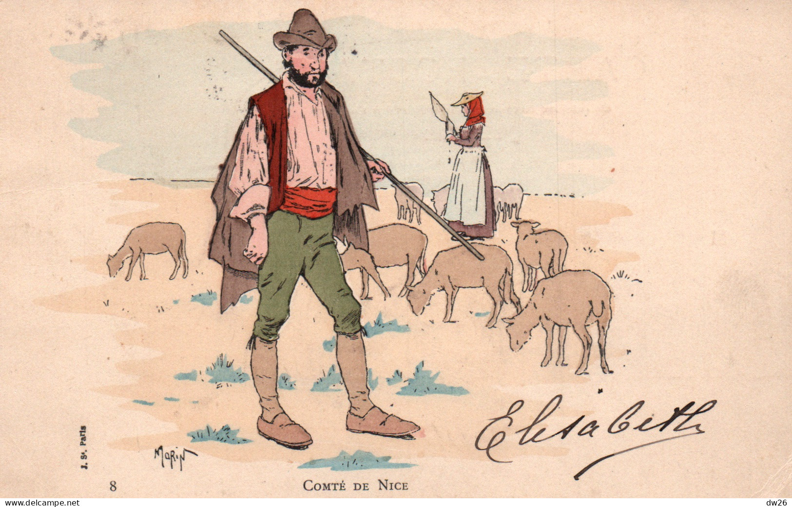 Illustration J. Morin - Le Comté De Nice: Berger, Bergère Et Moutons - Carte Dos Simple - Morin, J.