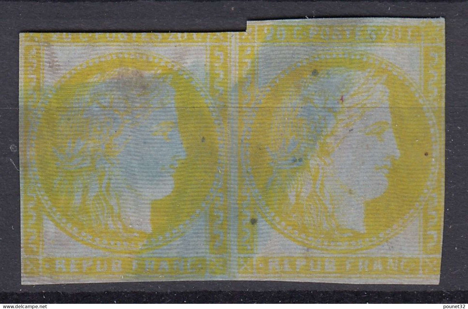 FRANCE ESSAI PROJET PRIVE MEILLET ET PICHOT 20c CERES JAUNE CITRON EN PAIRE ANNULEE - Proofs, Unissued, Experimental Vignettes