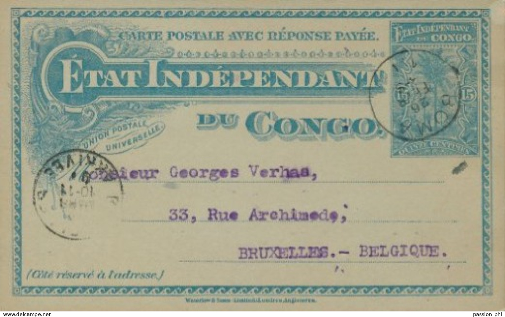 TT BELGIAN CONGO PS SBEP 17 ANSWER FROM BOMA 26.02.1904 TO BRUSSELS - Postwaardestukken