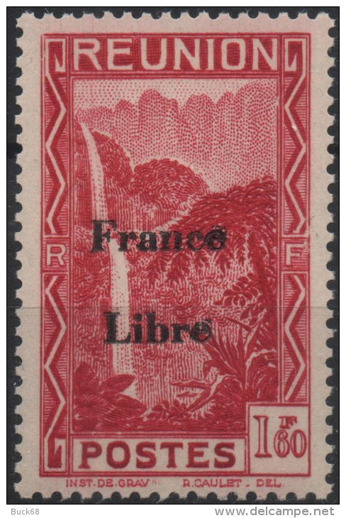 REUNION 229 ** MNH Salazie : Cascade Chute D'eau Le Bras Des Demoiselles Surcharge FRANCE LIBRE 1943 (CV 4 €) - Unused Stamps