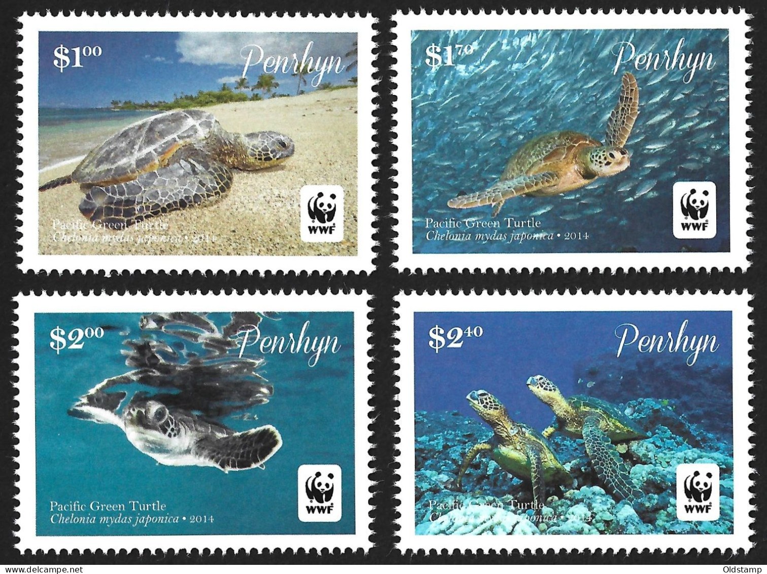 Penrhyn Cook Islands 2014 W.W.F. Green Turtle Ocean Marine Reptile Amphibian Wildlife MNH Stamps Full Sheet Mi. 757-760 - Turtles