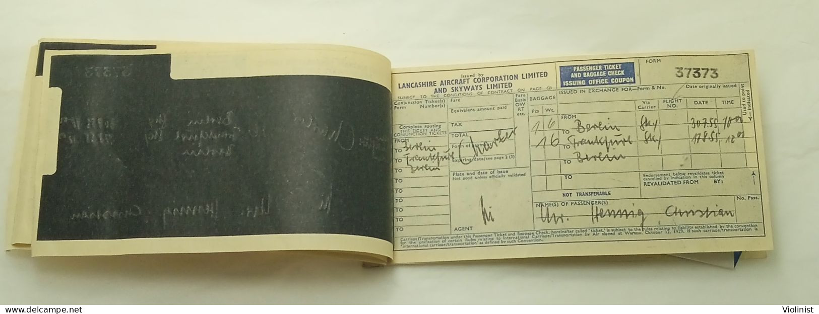 Lancashire Aircraft Corporation-Passenger Ticket and baggage check-1955.