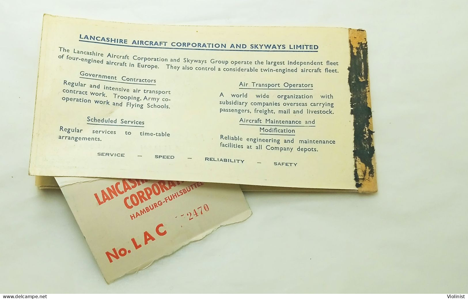 Lancashire Aircraft Corporation-Passenger Ticket and baggage check-1955.
