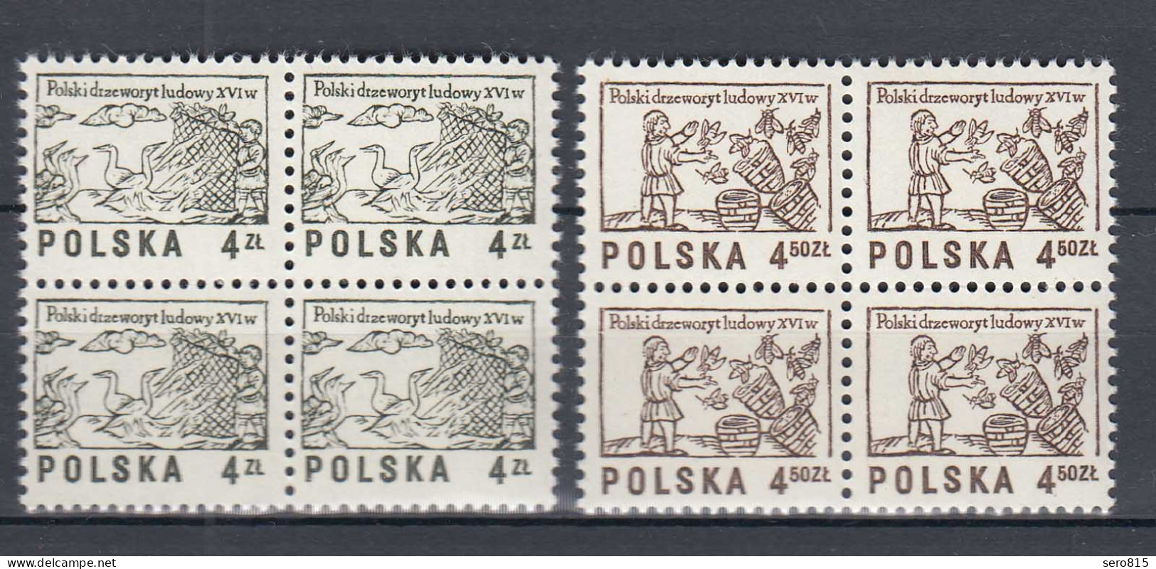 Polen - Poland 1977 Mi. 2537-38 Als 4er Block Holzschnitte Postfrisch   (30963 - Other & Unclassified