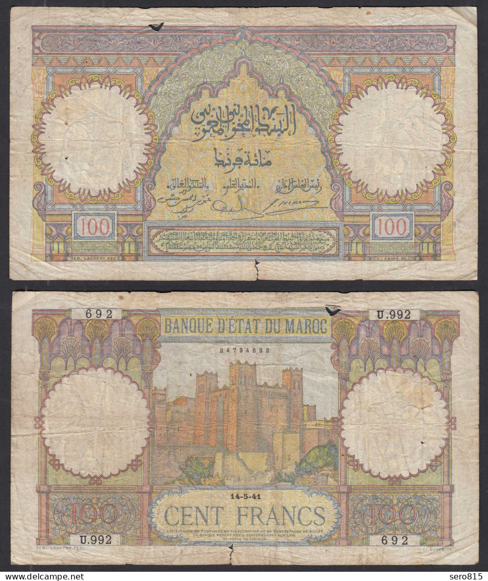 MAROKKO - MOROCCO 100 Francs 14.5.1941 Pick 20 VG (5)     (31668 - Otros – Africa