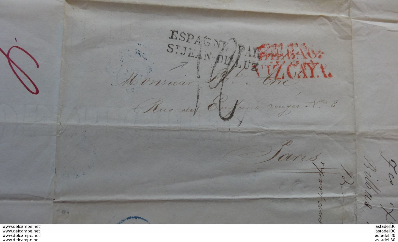 ESPAGNE : Griffe ESPAGNE PAR St JEAN DE LUZ - VIZCAYA - 1836  .....E-27 - ...-1850 Prephilately