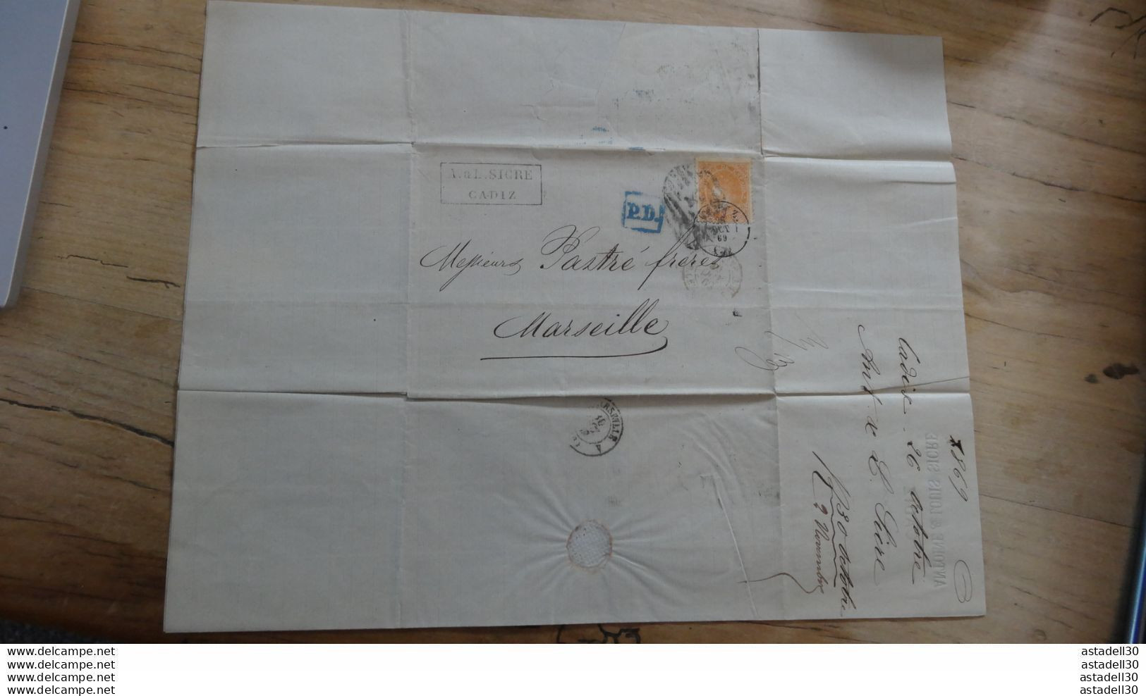 ESPAGNE : Lettre De 1869 Postée De CADIZ Pour MARSEILLE  .....E-26 - Covers & Documents