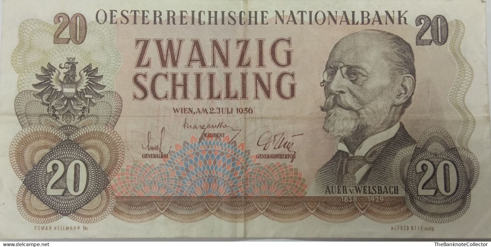 AUSTRIA 20 Shillings 1956 P-136 Very Fine - Oesterreich