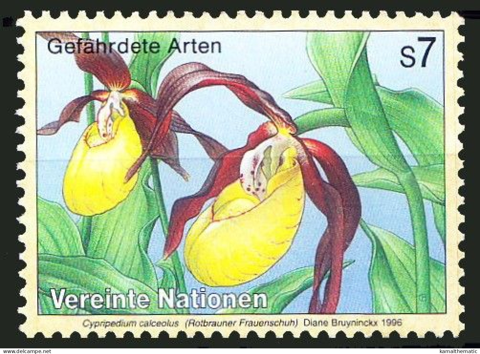 United Nations 1996 MNH, Lady's-slipper Orchid, Flowers Endangered Plants - Orchidées