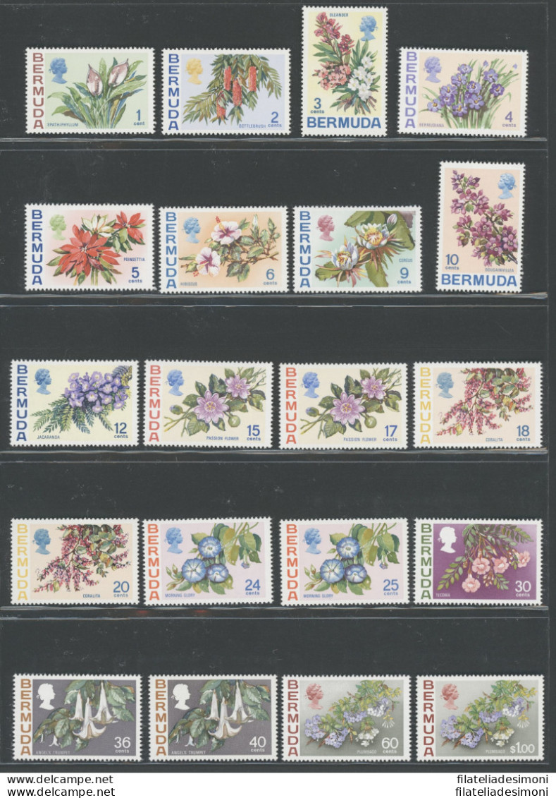 1970 BERMUDA - 24 Valori-Fiori Stanley Gibbons N. 249/265a - MNH** - Autres & Non Classés