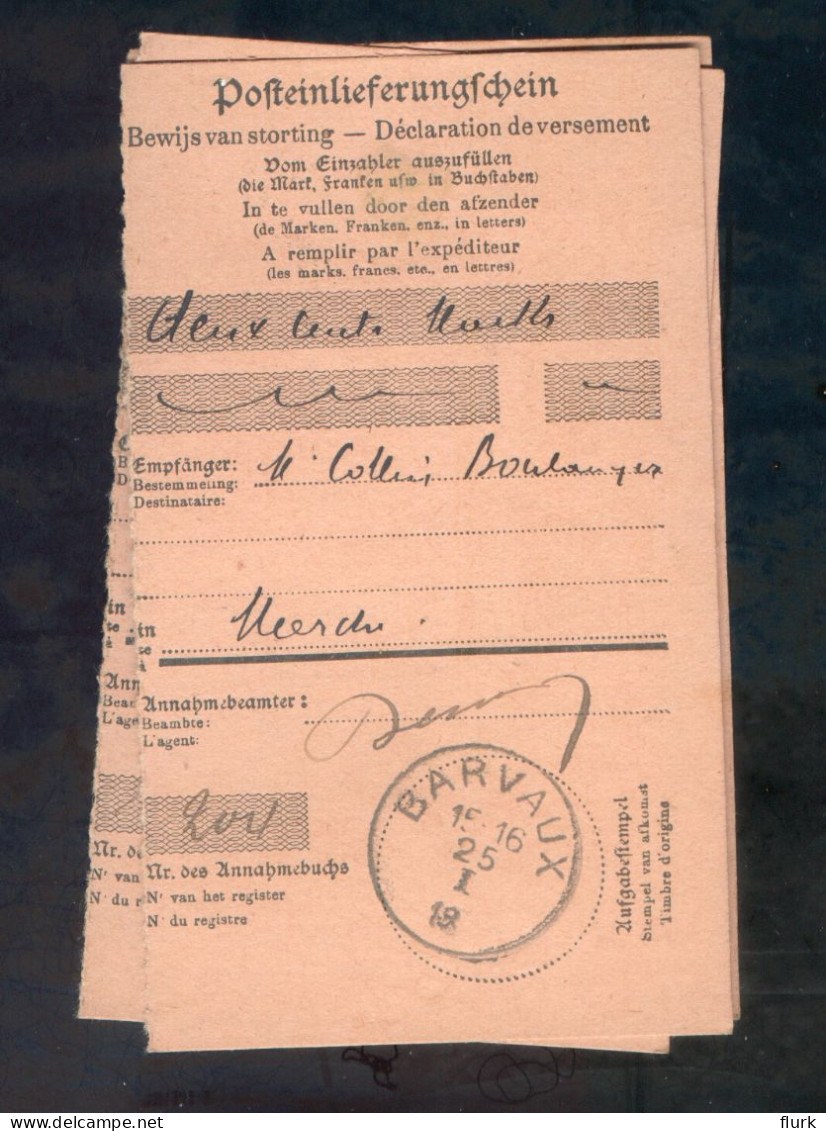 België 3x Posteinlieferungsschein Barvaux 1918 Perfect - Deutsche Armee