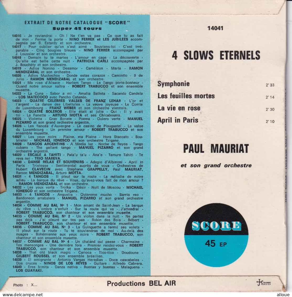 PAUL MAURIAT ET SON GRAND ORCHESTRE- 4 SLOWS ETERNELS - FR EP -  SYMPHONIE  + 3 - Musicals