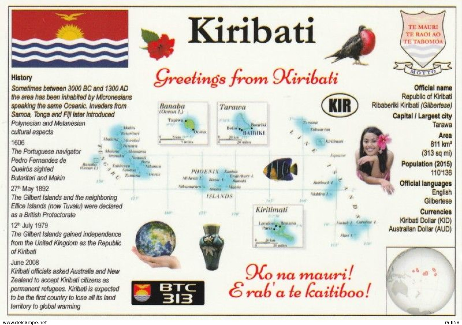 1 Map Of Kiribati * 1 Ansichtskarte Mit Der Landkarte Von Kiribati Mit Informationen Und Der Flagge Des Landes * - Landkarten