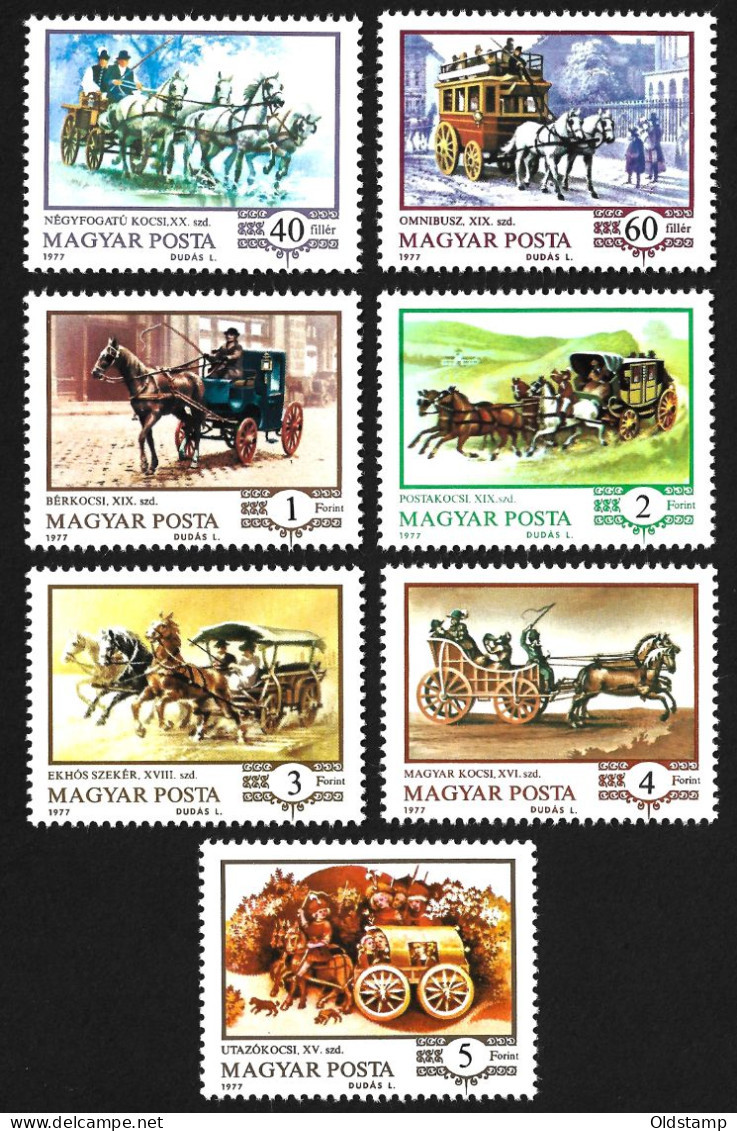 Hungary 1977 MNH Magyar Posta Transport Horses Coachs Wagons History Postal Postman Stamps Full Set Luxe Serie - Autres (Terre)