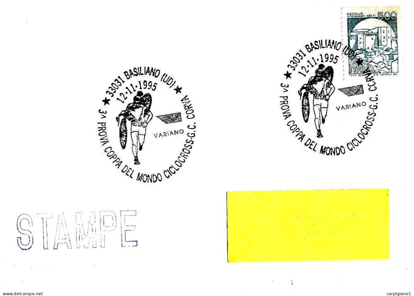 ITALIA ITALY - 1995 BASILIANO (UD) 3^ Prova Coppa Mondo CICLOCROSS Variano Su Busta Viaggiata - 9044 - 1991-00: Poststempel