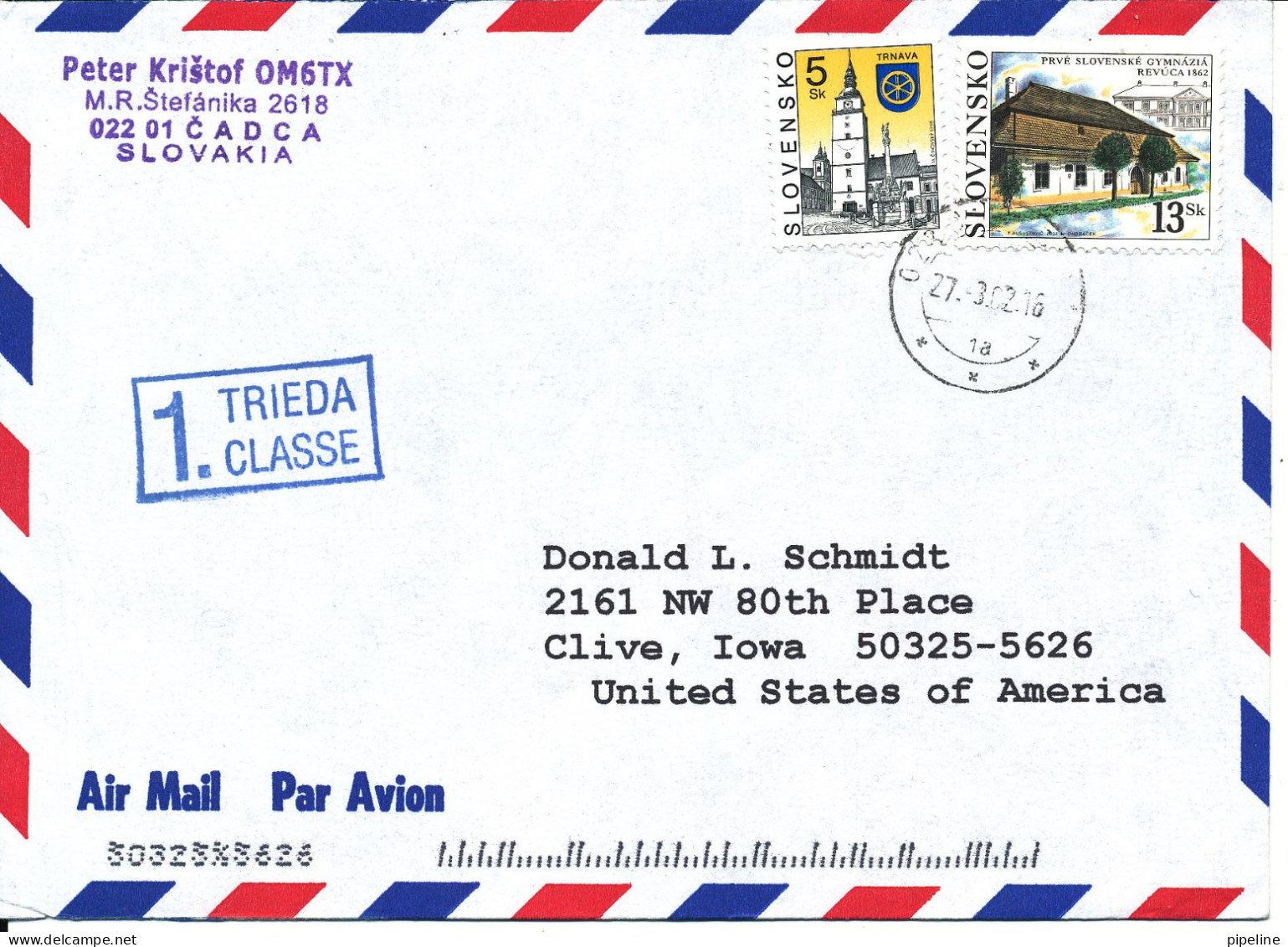 Slovakia Air Mail Cover Sent To USA 27-3-2002 - Lettres & Documents