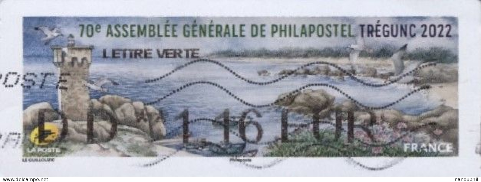 VIGNETTE LISA    " 70è ASSEMBLEE GENERALES DE PHILAPOSTEL TREGUNC"    DD** 1.16 EUROS  Lettre Verte Olitérée  (fragment) - 2010-... Abgebildete Automatenmarke